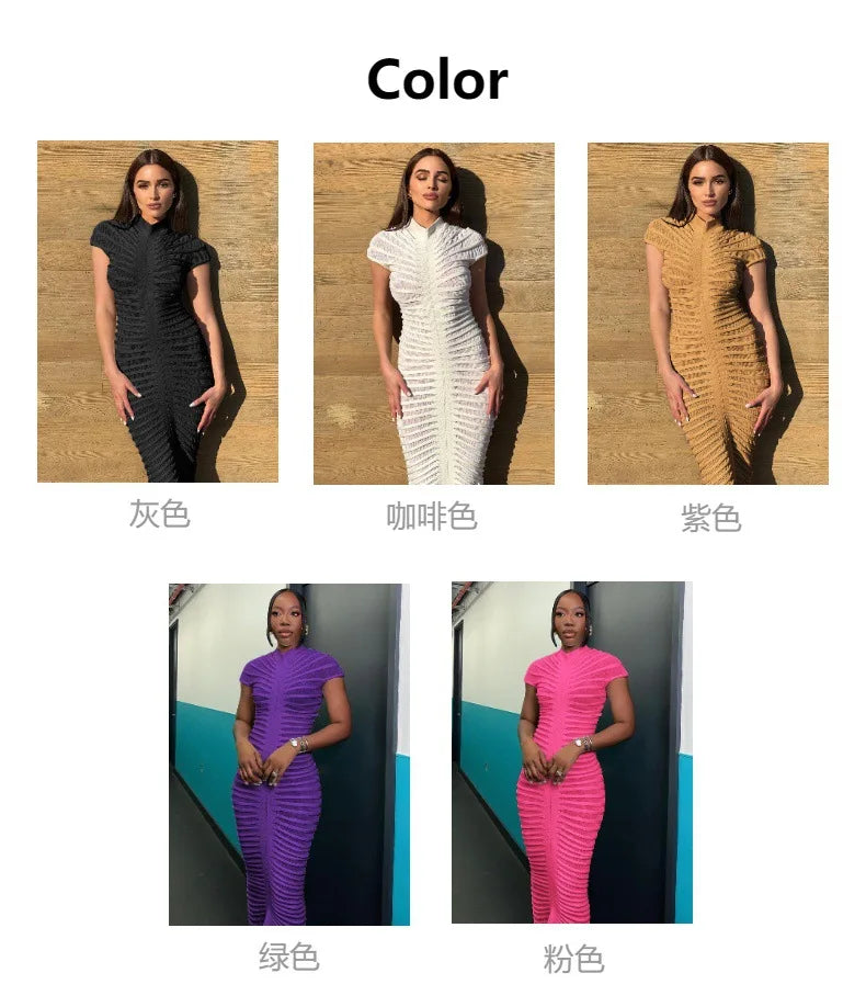 Sexy Bodycon Long Dress Women 2025 Summer Slim Fashion Short Sleeve Bandage Maxi Party Dresses Woman Skirt Elegant Vestidos