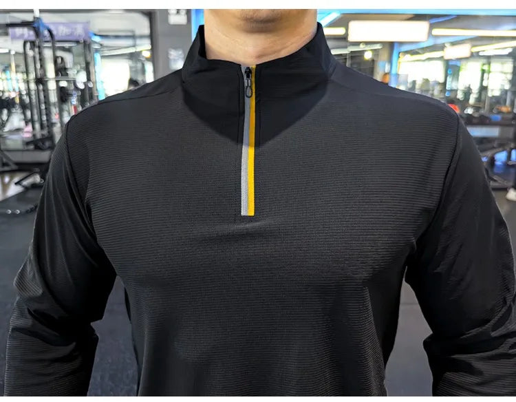 Stand-up Collar Sports Long-sleeved Men Autumn Outdoor Running Gym Fitness Training Clothes Elastic Quick-drying Breathable Top