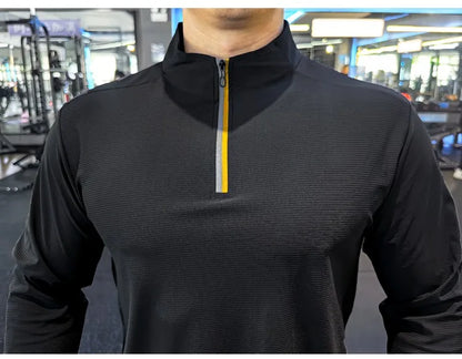 Stand-up Collar Sports Long-sleeved Men Autumn Outdoor Running Gym Fitness Training Clothes Elastic Quick-drying Breathable Top