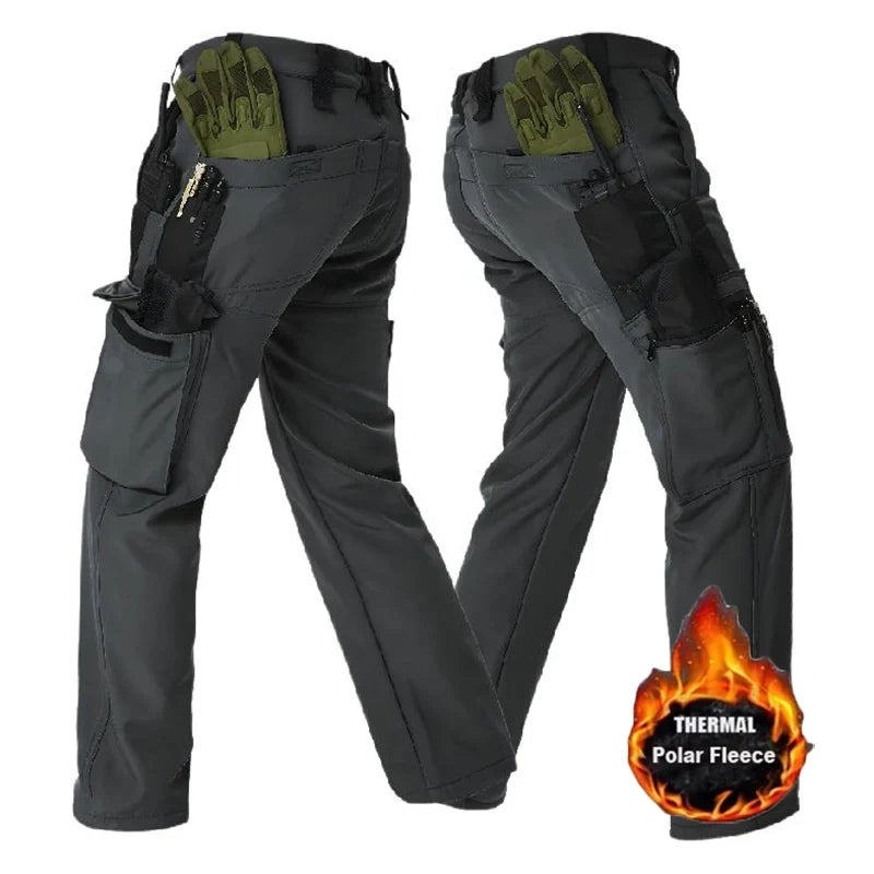 Men's Tactical Work Fleece Pant Multi-Pocket Waterproof SoftShell Trousers Winter Outdoor Wear-Resistant Thick Warm Camping Pant
