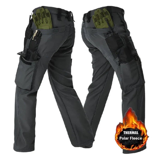 Men's Tactical Work Fleece Pant Multi-Pocket Waterproof SoftShell Trousers Winter Outdoor Wear-Resistant Thick Warm Camping Pant