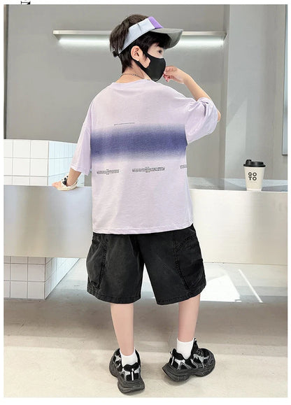 Luxury Children's Summer Clothing Top and Bottom Set For Boys 2PCS Cotton Outerwear Suit Kids School Clothes Tracksuit Age 5-14Y