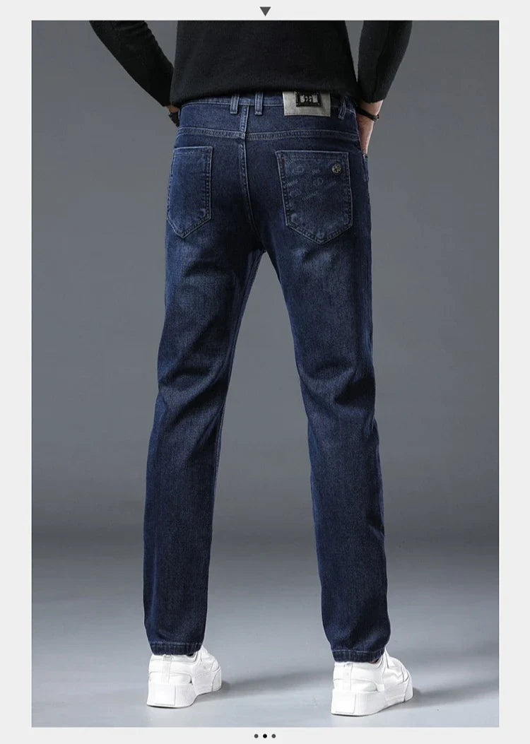 New Men's Comfortable Soft Business Fashion Straight Casual Denim Trousers Male Brand Clothing Light Luxury Stretch Slim Jeans