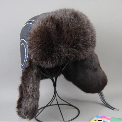 2026 Fashion Men's 100% Natural Rabbit Fur Bomber Hats Winter Russian Man Warm Real Sheepskin Leather Hat Male Real Fur Caps