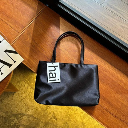 Luxury Premium Designer Elegant Womens Silk Satin Small Tote Solid Color Shoulder Underarm Purse Versatile Fashion Commuting Bag