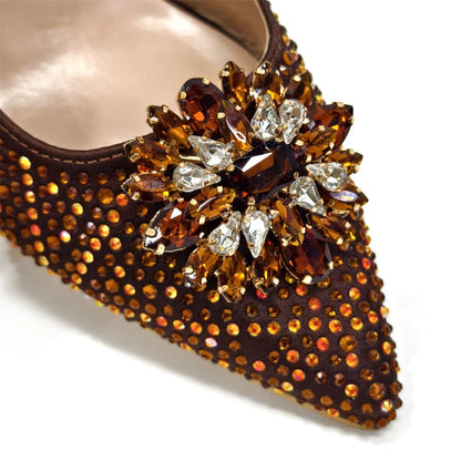 Nigerian Women Heel Party Ladies Italian Design Shoes And Bag Set Decorated with Rhinestone Handbag Wedding Party
