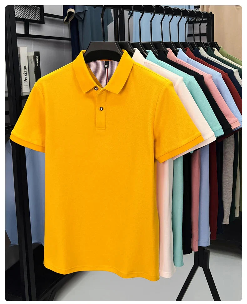 100% pure cotton high-end short sleeve polo shirt men's summer fashion new breathable Korean business casual golf brand T-shirt