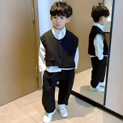 Three-piece Suit with Vest Coat Set Shirt Children's Boy Child 2025 Kids Clothes Boy´s Clothing Autumn Winter Boy's Year Old New