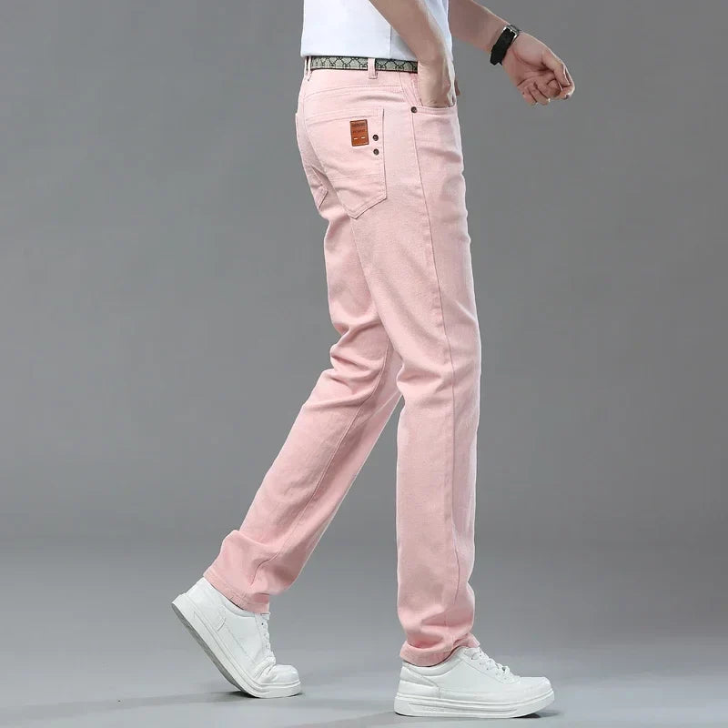 Men's Slim Fit Pants Casual Colorful 2025 Spring New Straight Trousers Men Cotton Stretch Fashion Pants Red Yellow Pink Blue