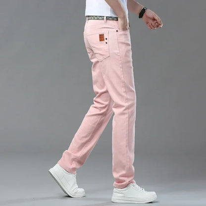 Men's Slim Fit Pants Casual Colorful 2025 Spring New Straight Trousers Men Cotton Stretch Fashion Pants Red Yellow Pink Blue
