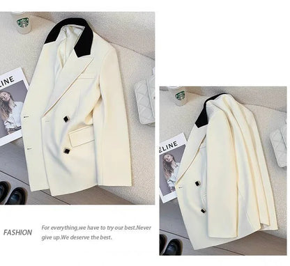 Spring Women's Suit Jacket Fashionable Korean Design Commute Style Long Sleeve Polyester Blend Urban Windbreaker