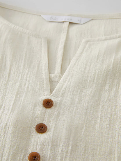 MInimalism Apricot Style Loose Short-sleeved Women Shirt 2025 Summer New Casual Small V-neck Sleeves Slim Top 25FS12246