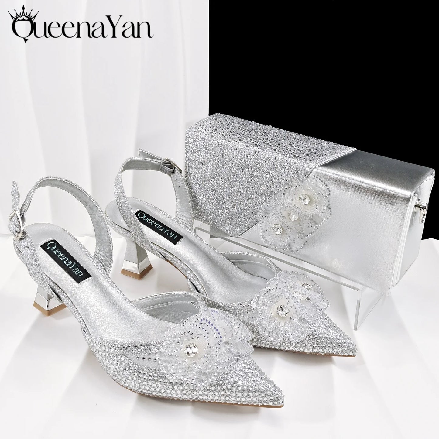 Elegant African-Inspired Evening Shoes and Handmade Clutch Set Pointed Toe High-Heel Women's Footwear and Matching Bag