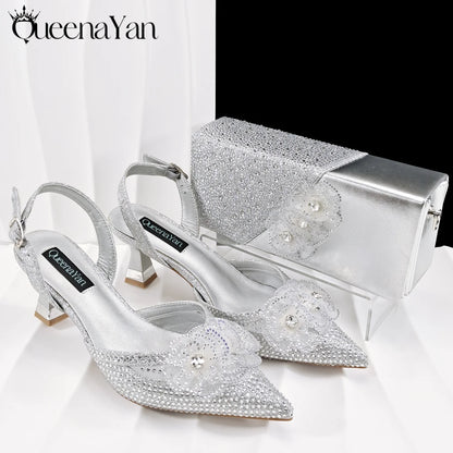 Elegant African-Inspired Evening Shoes and Handmade Clutch Set Pointed Toe High-Heel Women's Footwear and Matching Bag