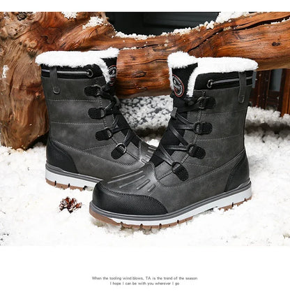 Fashion Men's Winter Boots Warm Fur High-top Snow Boots Men Waterproof Leather Platform Boots Outdoor Non-slip Men Winter Shoes