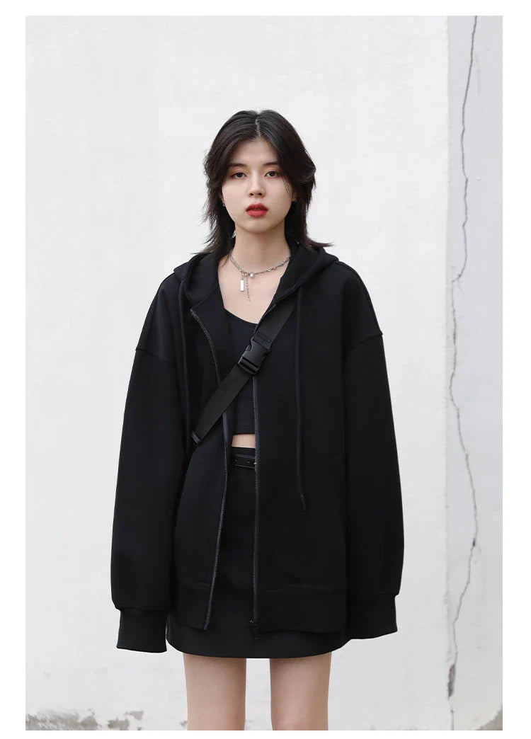 Women Sweatshirts Hoodies Solid Loose Casual Hooded Female Tops Lady Coat Medium Length Overcoat Spring Autumn 2025