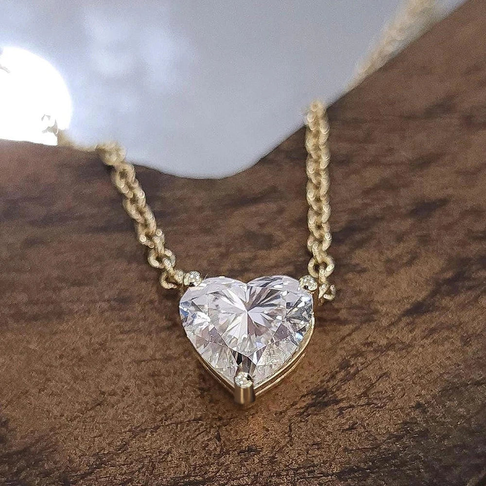 Certified 1-3Carat Heart Cut Moissanite Pendant Necklaces for Woman S925 Silver Plated 18k Gold Solitaire Lab Diamond Neckchain