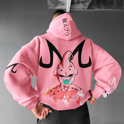 Majin Buu Hoodie Pants Set Anime Cotton Loose Fit Graphic Print Streetwear Casual Sweatshirt Joggers Japanese Cartoon Character