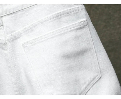 New White Jeans Shorts Men Fashion Ripped Knee Length Pants Simple Casual Slim Hole Denim Shorts Male Streetwear