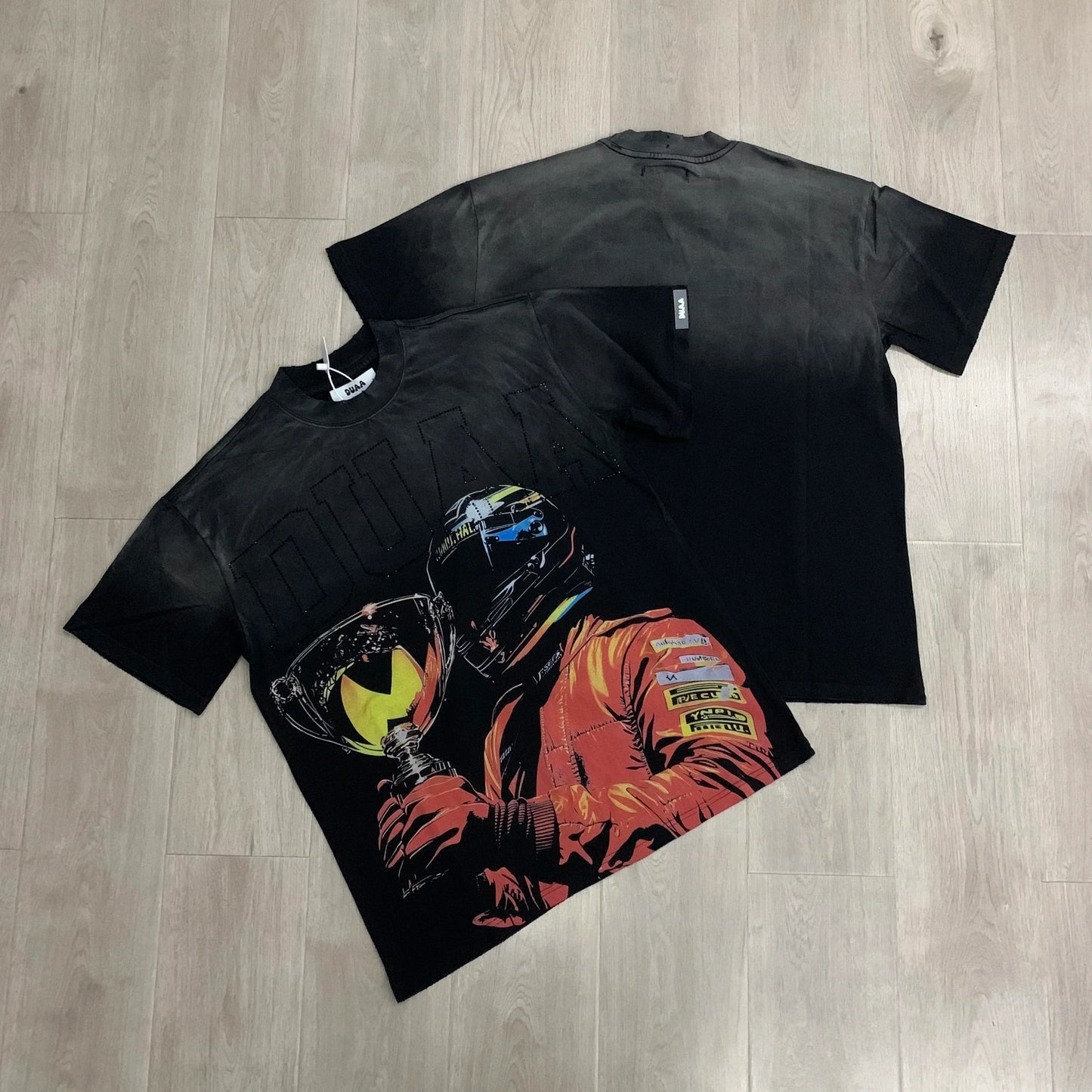 Car Letter Rhinestone Washed Cotton Short Sleeve Tshirts for Men and Women Harajuku Hip Hop Loose Shinning Diamond Tees Oversize