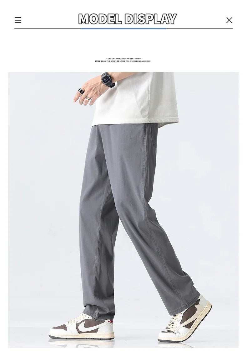 Coffee Ultra-thin Wide Pants Men Lyocell Fabric Breathable Soft Straight Casual Trousers Loose Simple Male Sweatpants