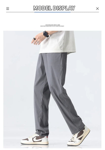 Coffee Ultra-thin Wide Pants Men Lyocell Fabric Breathable Soft Straight Casual Trousers Loose Simple Male Sweatpants