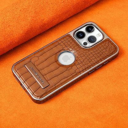 Crocodile Pattern Leather invisible Kickstand Magnetic Case For iPhone 15 16 Pro Max 14 Plus 13 12 Wireless Charging For Magsafe
