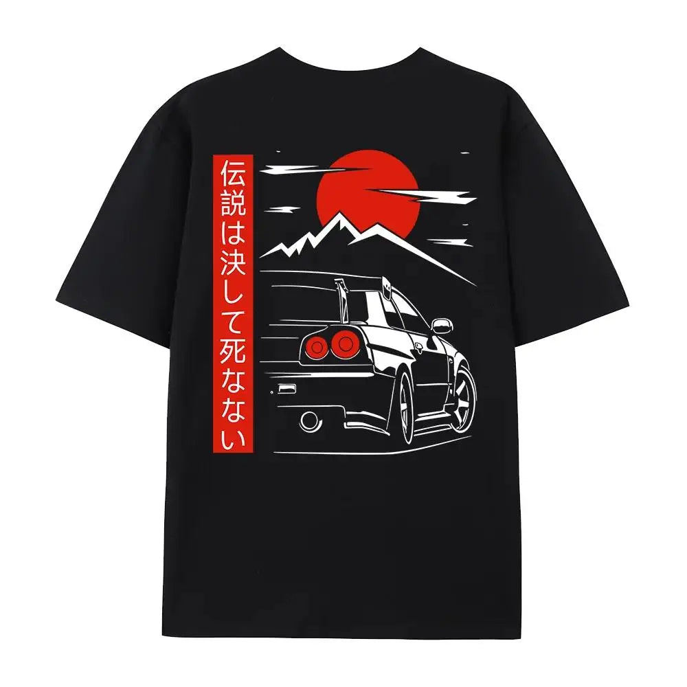T-shirt Harajuku Japanese Style Car T Shirts Men Back Print Street Wear Original Design Oversized Tops Tee Unisex Casual Top