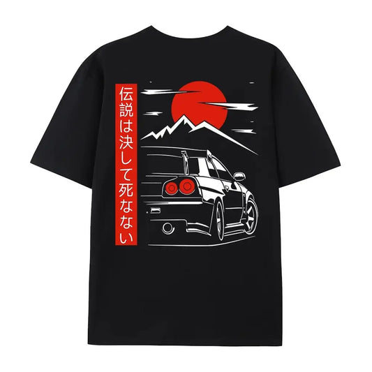 T-shirt Harajuku Japanese Style Car T Shirts Men Back Print Street Wear Original Design Oversized Tops Tee Unisex Casual Top