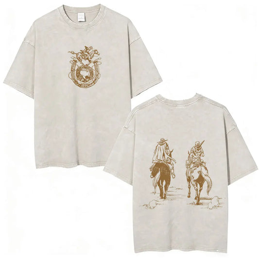 Anime Jojo Bizarre Adventure STEEL BALL RUN Manga Vintage Acid Washed T Shirt Men Women Casual Short Sleeves T-shirt Streetwear