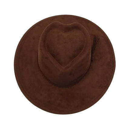 High Quality Heart Design Vegan Suede Hat Wide Brim Blank Style Wide Brim Hat Fedora Hat