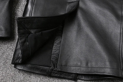 Genuine Leather Jacket Men's Top Layer Cowhide Jacket Mid-Length Men's Lapel Windbreaker Slim-Fit Jacket Double-Breasted