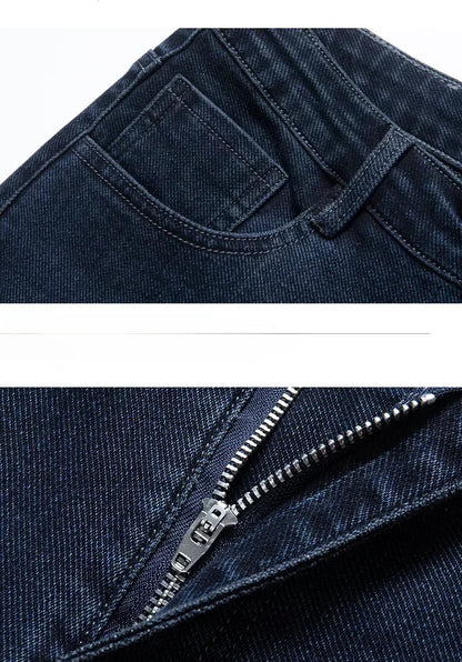 Men's Thicken Fleece Straight Jeans Winter Business Casual Stretch Denim Pants Warm Plush Brand Trousers Pans Male Classic
