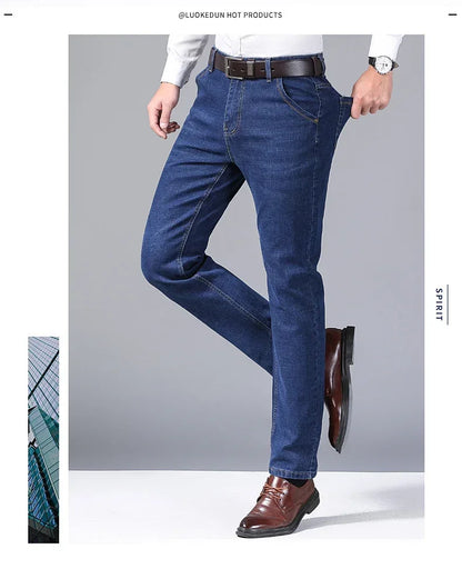 New men's straight leg jeans classic black blue micro elastic casual business casual denim pants men's brand pants
