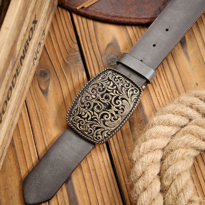 A Western-Buckle PU Belt Suitable for Both Men and Women, A Unique and Retro Brown Belt (With Perforated Nails Included)