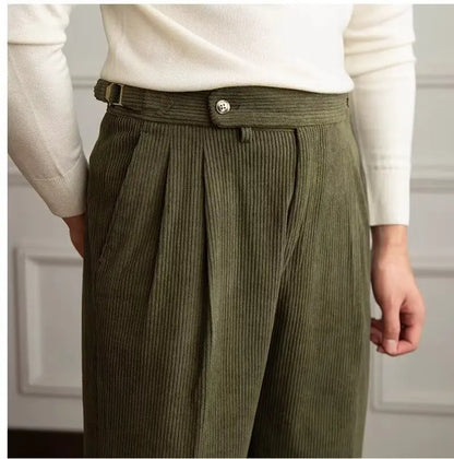 Classics Italian Naples Style Men's Suit Corduroy Pants Men High Waist Straight Work Formal British Business Brand Trousers Male