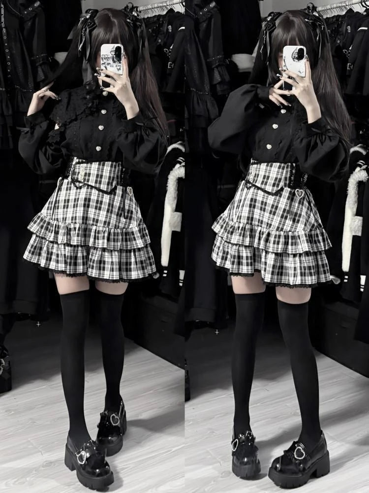 Japanese Harajuku Mini Skirt Punk College Style Plaid Cake Subculture Y2k Skirt Girl Summer High Waist Sweet Mini Skirt