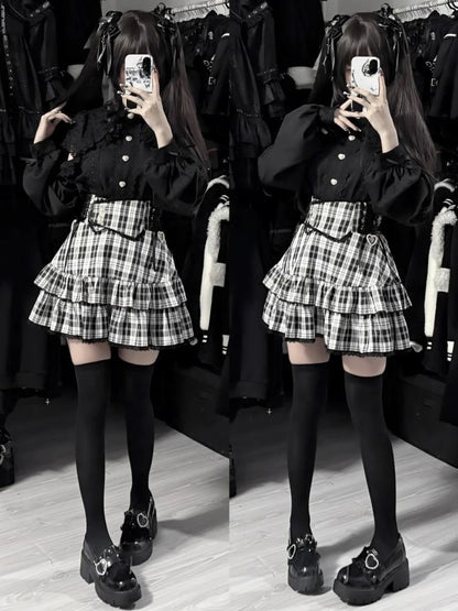 Japanese Harajuku Mini Skirt Punk College Style Plaid Cake Subculture Y2k Skirt Girl Summer High Waist Sweet Mini Skirt