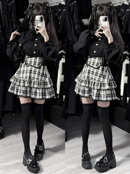 Japanese Harajuku Mini Skirt Punk College Style Plaid Cake Subculture Y2k Skirt Girl Summer High Waist Sweet Mini Skirt