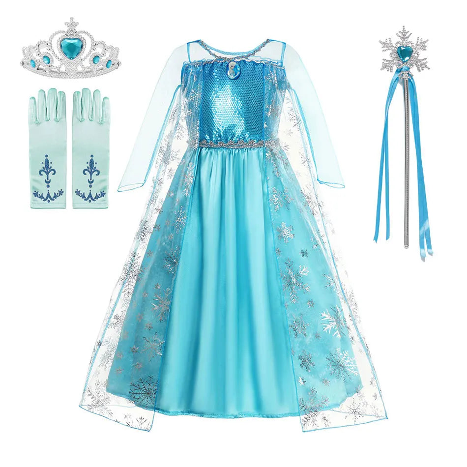 LED Girls Snow Kids Queen Costumes Girls Carnival Party Prom Gown Elsa Robe-Playing Children Princess Dress Birthday Dress
