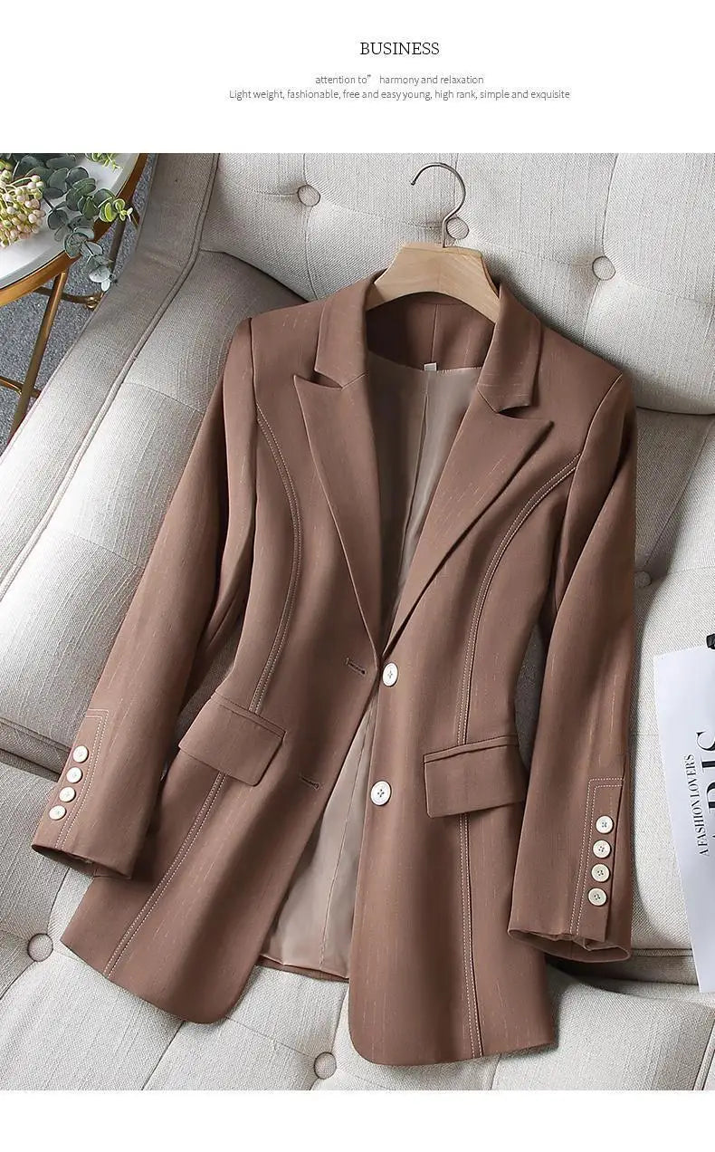 Black Blazers Women's Professional Suit Western-style OL Suits Top Exposed Line Decoration Temperament Slim Fit Line Jacket