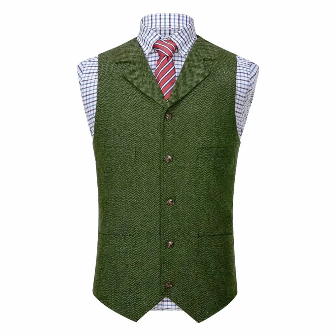 Men Vest Blue Herringbone With Lapel Single Button Waistcoat For Wedding Commute Business Office Work Daily Casual Men Suit Vest