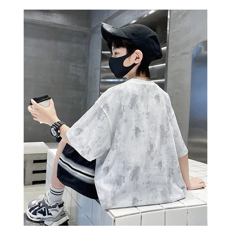 New Casual Boys Cotton Top summer Bottoms Clothes Set for Teenager Child Fashion Outfit Kids T-shirt Shorts Two Pieces Clothing