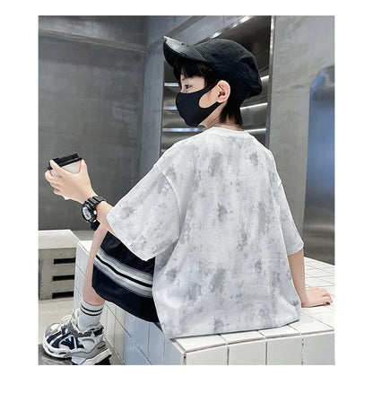 New Casual Boys Cotton Top summer Bottoms Clothes Set for Teenager Child Fashion Outfit Kids T-shirt Shorts Two Pieces Clothing