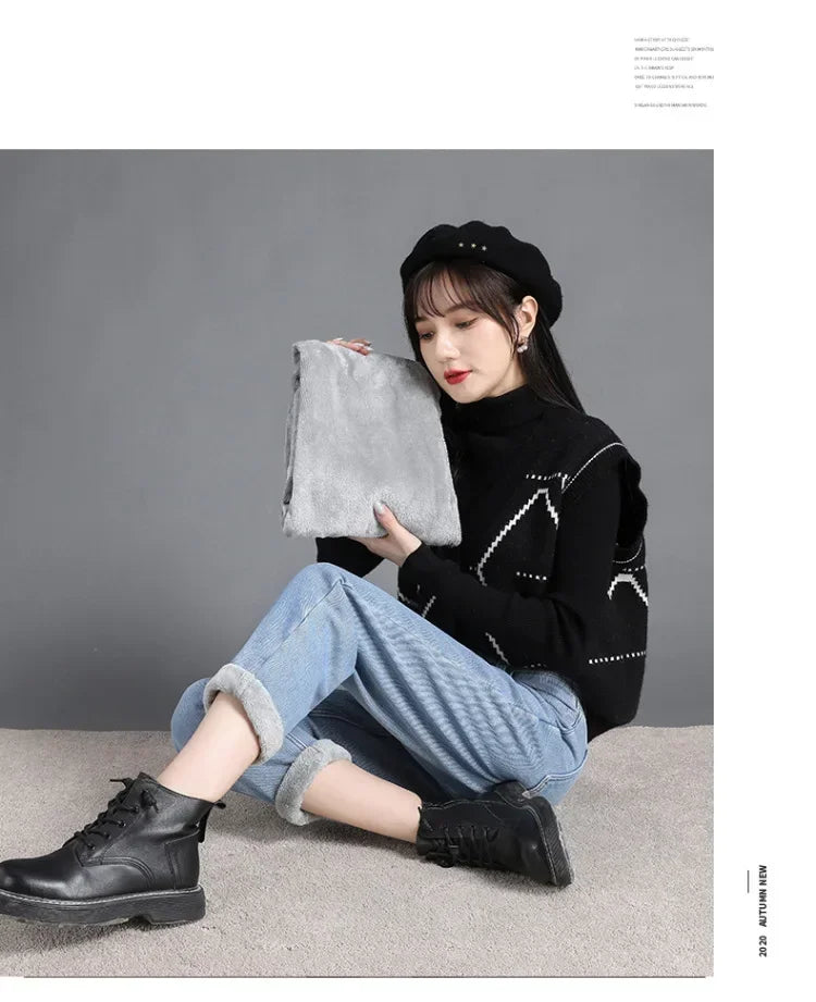 Winter Warm Slim Jeans Ladies Casual Denim Pencil Pants Thick Velvet Women Jeans High Waist Skinny Straight Jeans Fleece