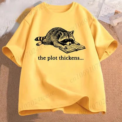 Bookish Raccoon Graphic T-Shirt Literary Book Lover Animal Tee Unisex Men Women Short Sleeve Casual Vintage Daily Fashion Tops
