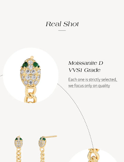 Original Green Eyes Snake Drop Earrings For Women Moissanite Diamond Earring S925 Sterling Silver Party Wedding Jewelry