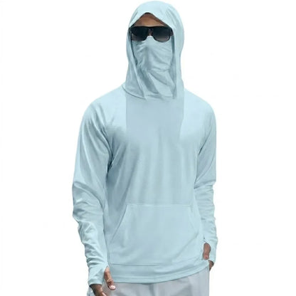Summer UPF50+ Performance Mens T-Shirt Long Sleeve Hoodie Sun Running Quick Dry Shirts Sunscreen Fishing Ice Silk Streetwear