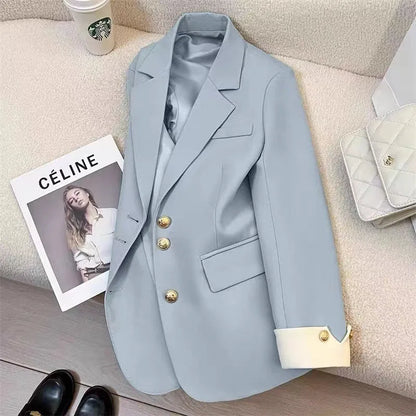2026 New Temperament Commuting Suit Jacket Spring Autumn Women Blazers Notched Lapel Lined Design Sense Lady Suit Coats Trend
