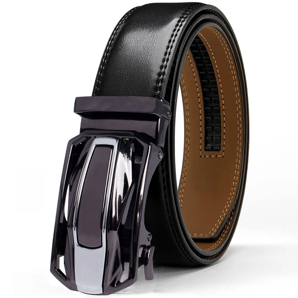 Men Belt High Quality Genuine Leather Belt Metal Alloy Automatic Buckle Brand Luxury Design Waist Belts for Men 150cm Size